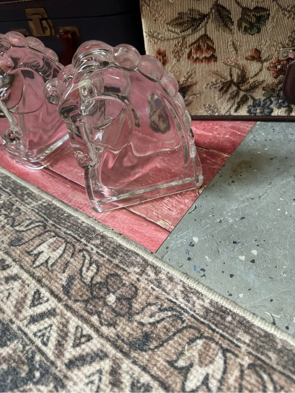 Vintage Clear Glass Horse Head Bookends | Equestrian Decor Set of 2